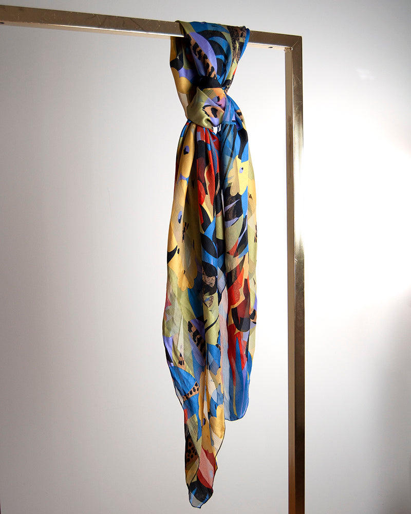 Floral stripe silk scarf