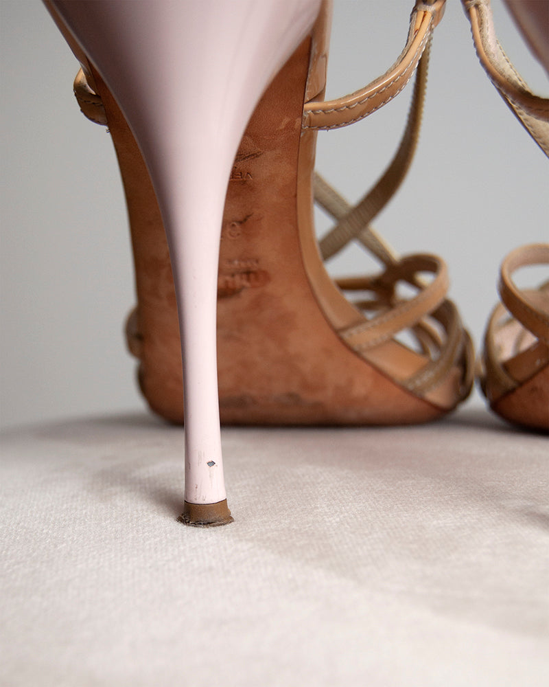 Loraina - Nude Strappy Dance Shoe - 3 inch Flared Heels - Burju Shoes