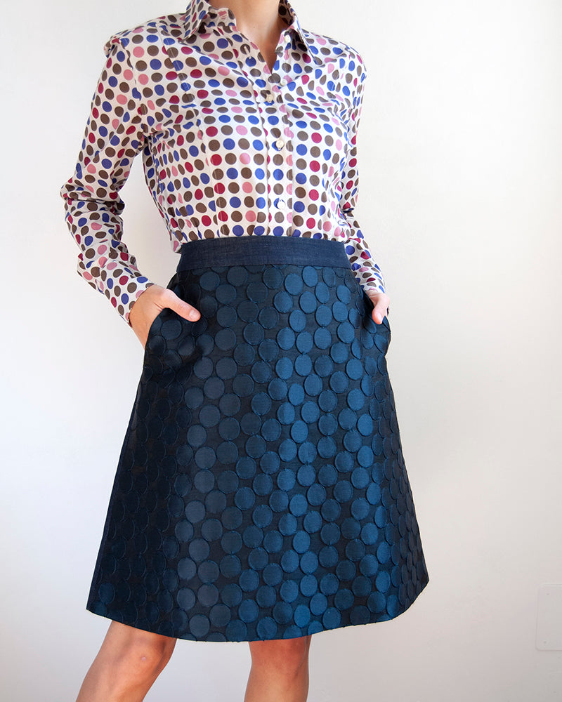some things never fade preloved designer vintage maxmara denim polka dot jacquard skirt