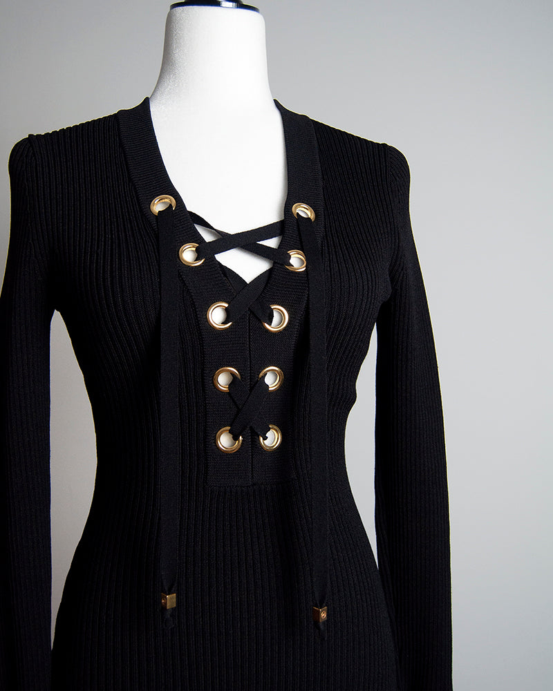 Some Things Never Fade designer vintage preloved Michael Kors lace up neckline knitted dress