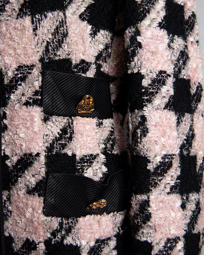 Chaqueta tweed negro y rosa Escada