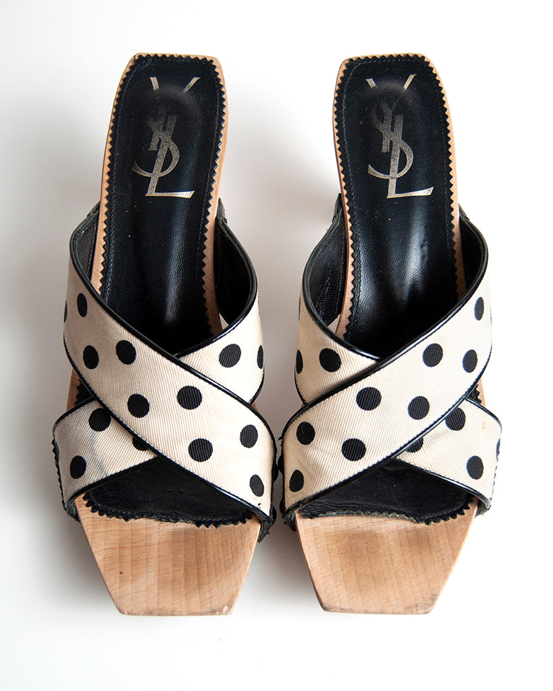 Some Things Never Fade designer vintage preloved ysl yves saint laurent lolita dot polka dot wooden heel sandals pinup style retro 50s